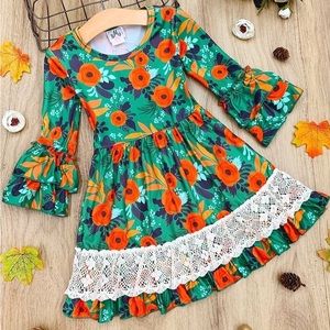 Green Floral Ruffle Bell Sleeve dress
